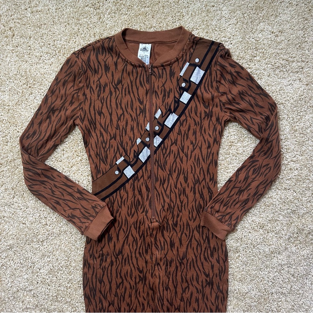 Disney Store Star Wars Chewbacca One-Piece Pajamas‎ Kids Size 10 Brown Zip Front - Picture 2 of 6